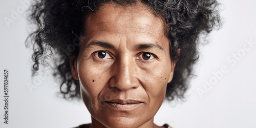Head shot portrait of mature Fijian woman over white background studio shot. Generative AI photo
