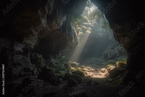 A digital representation of an underground cave. Generative AI