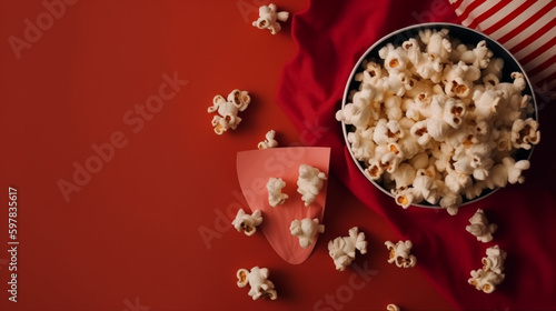 banner, A bowl of popcorn and a movie ticket. Mother's Day Generative AI