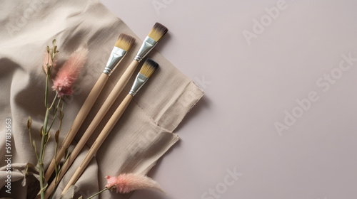 banner, a set of paintbrushes and a blank canvas. Mother's Day Generative AI