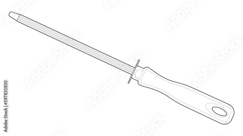Coloring page. Kitchen tool with wooden handle. honing steel. Isolated on white	