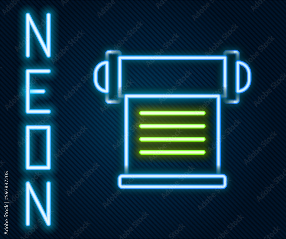 Glowing neon line Decree, paper, parchment, scroll icon icon isolated on black background. Colorful outline concept. Vector Glowing neon line Decree, paper, parchment, scroll icon icon isolated on black background. Colorful outline concept. Vector