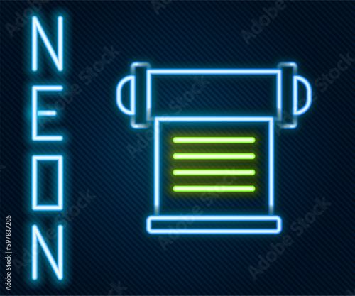 Glowing neon line Decree, paper, parchment, scroll icon icon isolated on black background. Colorful outline concept. Vector