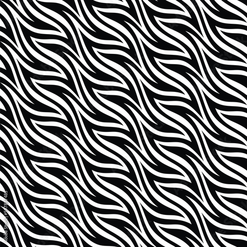 Seamless striped zebra pattern.  Wavy and rippled black and white lines. Great as a texture or background. Abstract decorative vector illustration for textile  wrapping  print  and web.
