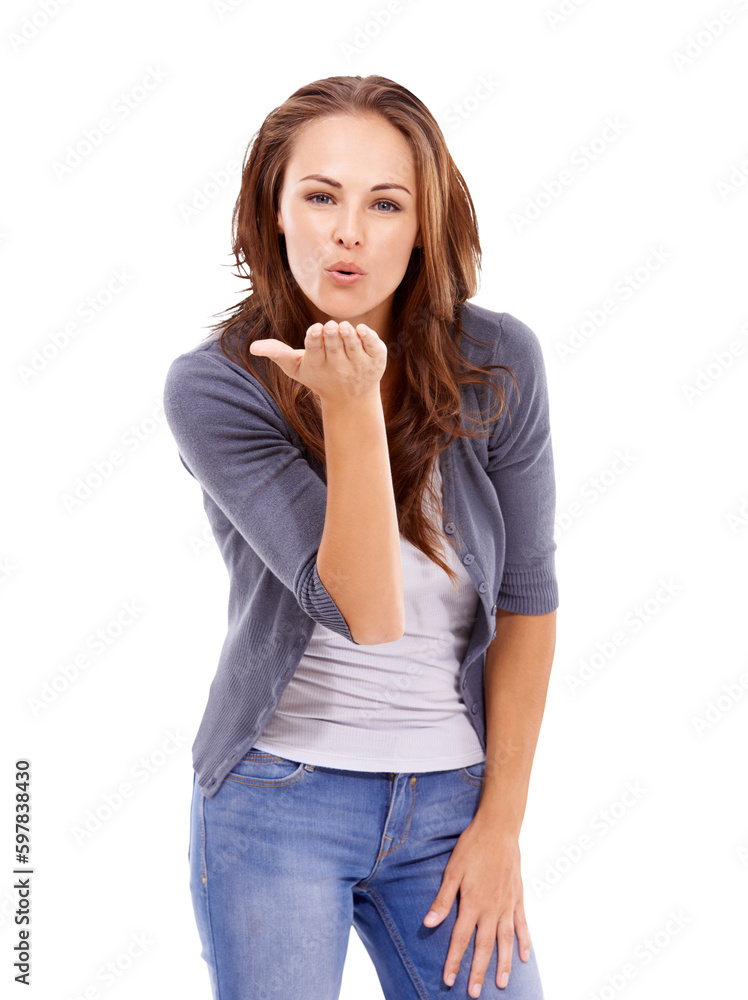 Portrait, blowing a kiss and PNG with a woman isolated on a transparent background for love or romance. Hand, smile and affection with an attractive young or happy female person kissing the air Portrait, blowing a kiss and PNG with a woman isolated on a transparent background for love or romance. Hand, smile and affection with an attractive young or happy female person kissing the air