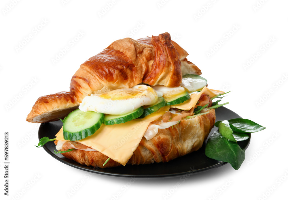 Plate with tasty eggs Benedict isolated on white background Plate with tasty eggs Benedict isolated on white background