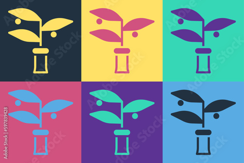 Pop art Plant breeding icon isolated on color background. Plants growing in the test tubes. Organic food ,agriculture and hydroponic. Vector