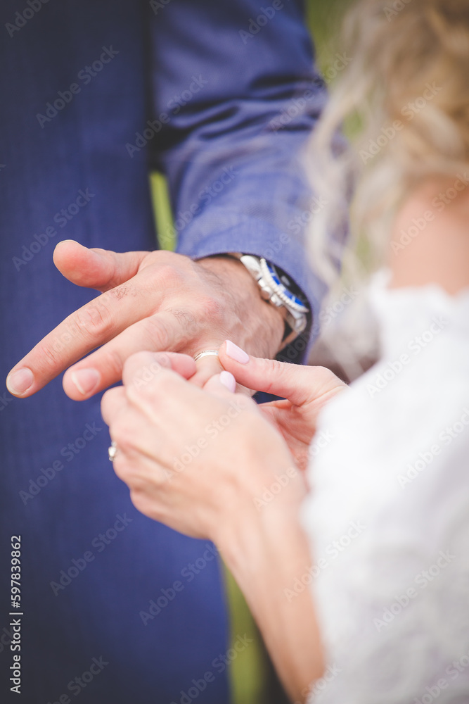 Intimate Moment of a couple Exchanging Wedding Rings at a wedding