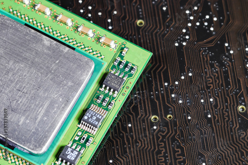 Plakat Close up of High performance CPU or central processor unit on electronic board background.