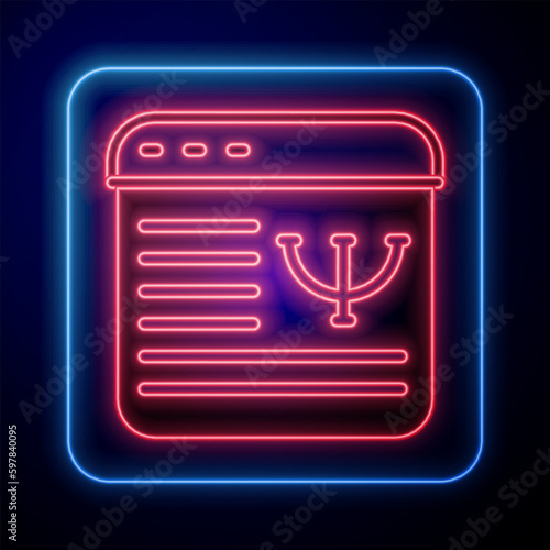 Glowing neon Online psychological counseling distance icon isolated on black background. Psychotherapy, psychological help, psychiatrist online consulting. Vector