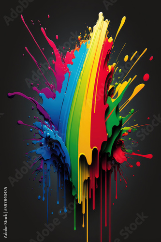Abstract colorful background with rainbow colored splashes  black background. Generative AI