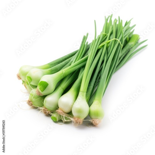 Green Onion Scallion Isolated on White. Generative AI photo