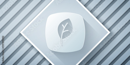 Paper cut Leaf Eco symbol icon isolated on grey background. Banner, label, tag, logo, sticker for eco green. Paper art style. Vector