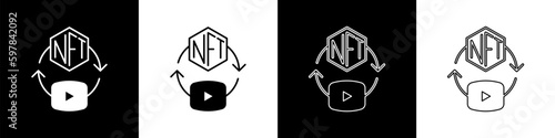 Set NFT Digital crypto art icon isolated on black and white background. Non fungible token. Vector