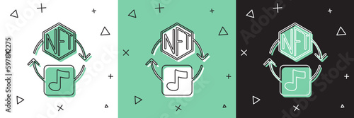 Set NFT Digital crypto art icon isolated on white and green, black background. Non fungible token. Vector
