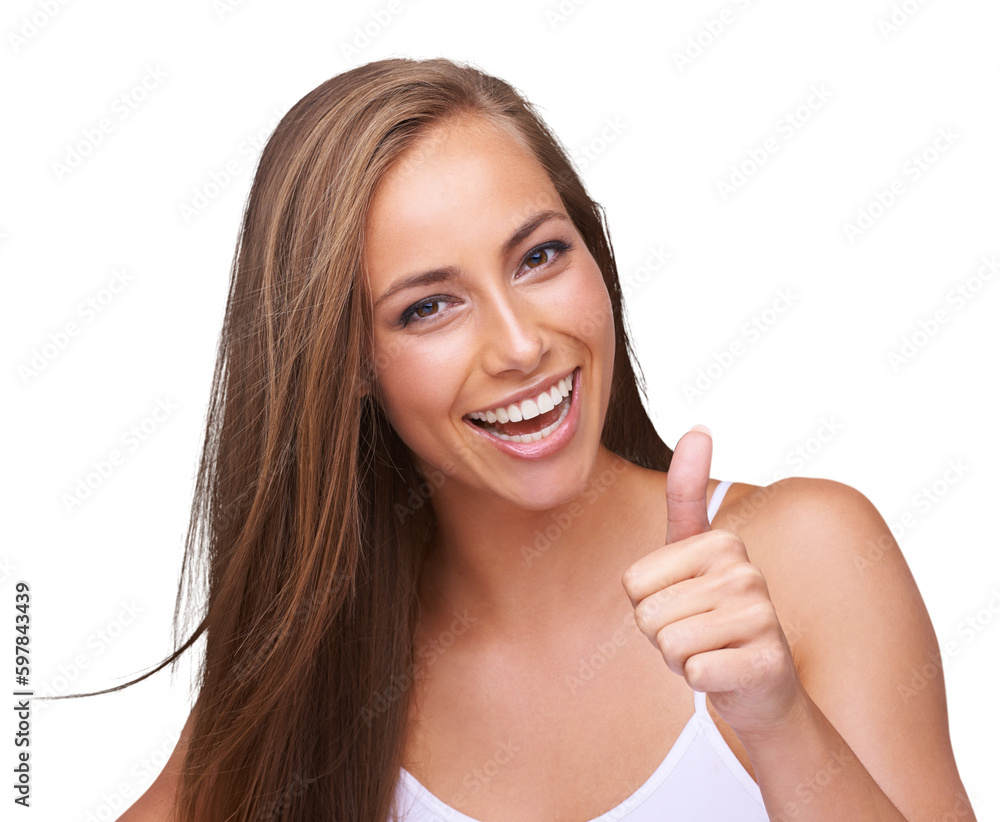 Thumbs up, beauty and portrait of happy woman isolated on transparent png background, yes for skincare and cosmetics. Agreement, wellness and model with smile on face, healthy skin and happiness. Thumbs up, beauty and portrait of happy woman isolated on transparent png background, yes for skincare and cosmetics. Agreement, wellness and model with smile on face, healthy skin and happiness.