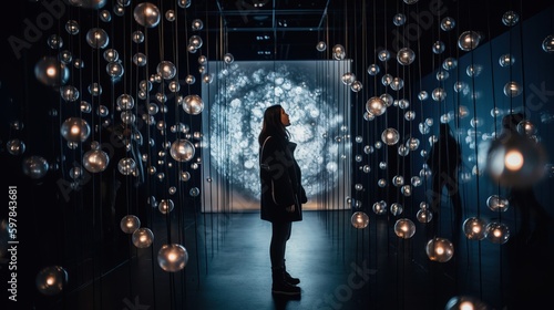 A captivating photograph of a person exploring an interactive art exhibit, emphasizing the power of immersive experiences to inspire and engage. Generative AI photo