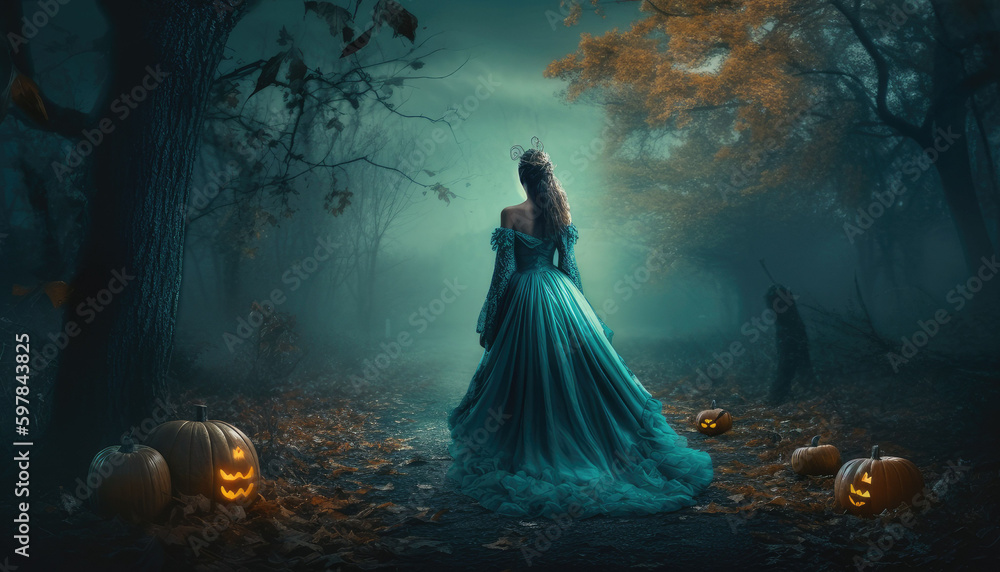 Autumn halloween background, smokey background, mysterious nocturnal scenes. Generative AI