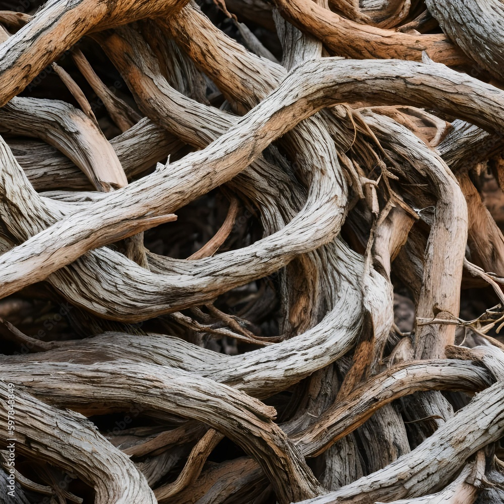 A gnarled and twisted texture with tree bark and tangled roots5, Generative AI