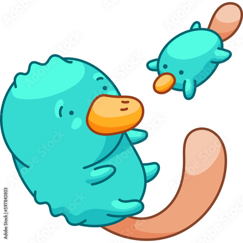 Platypus in Kawaii Style, cute Cartoon Character
