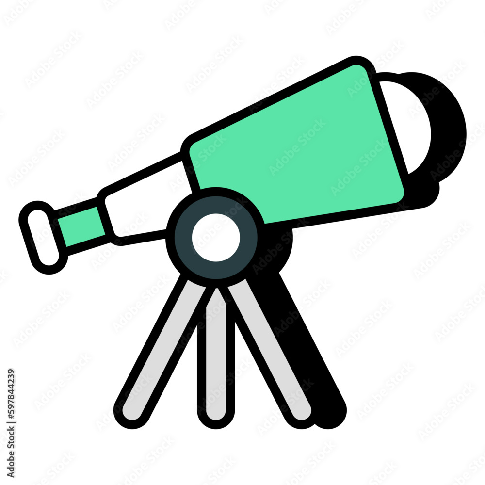 A space research tool icon, flat design of telescope A space research tool icon, flat design of telescope
