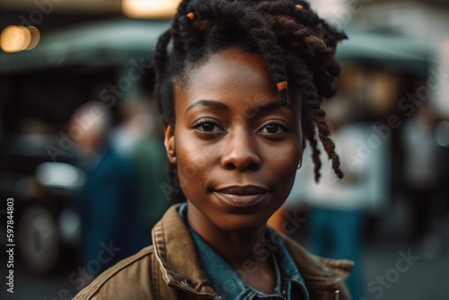 Confident portrait of young balck woman looking at camera. Generative AI