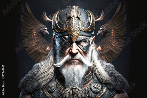 Description: Odin, the All-Father of Norse Mythology, Glowing Ethereal Figure with a Piercing Eye, Long Beard, and Wide-Brimmed Hat