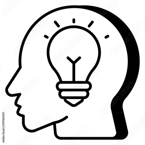 Person with lightbulb, linear design of creative thinking
