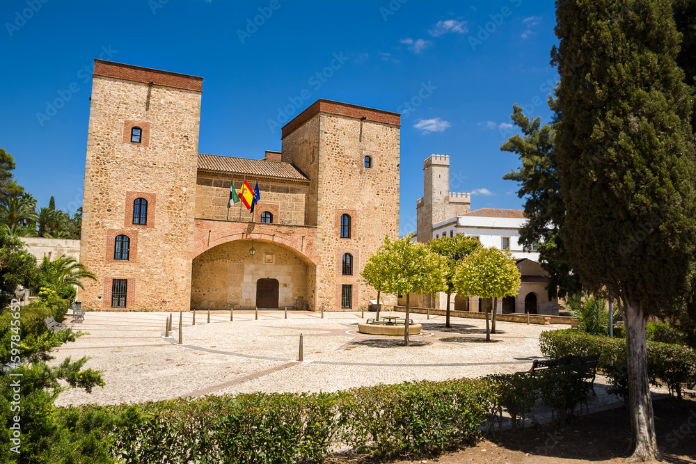 Facades of the Church of the Holy Mother of the Sacrament in the Plaza Alta of Badajoz (Spain)