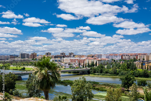 Panorama of Badajoz overlooking the Guardiana river, Extremadura of Spain