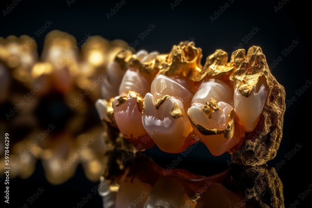 This image shows gold, amalgam, and composite fillings in teeth