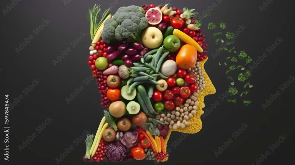 human body profile filled with Fresh food concep, generative ai