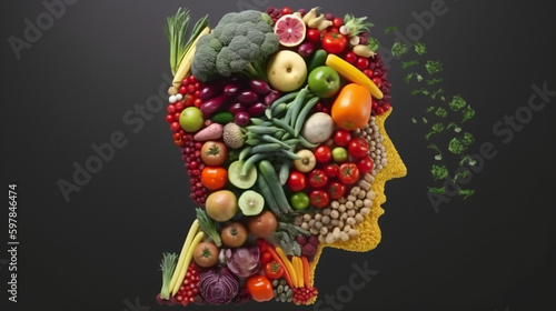 human body profile filled with Fresh food concep  generative ai