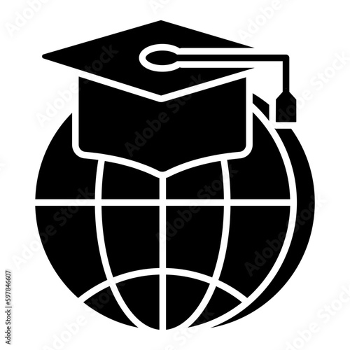      Globe with mortarboard, icon of global education 