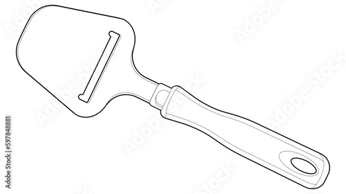 Coloring page. Kitchen knife with wooden handle. cheese slicer. Isolated on white	
