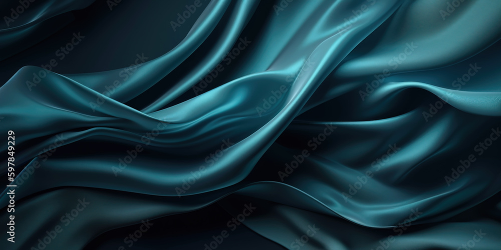 Fototapeta premium Abstract Background with 3D Wave blue Gradient Silk Fabric. Christmas, wedding, bridal, valentine, romance, award. Holiday gift with copy space. Web banner with copy space. Generative Ai.