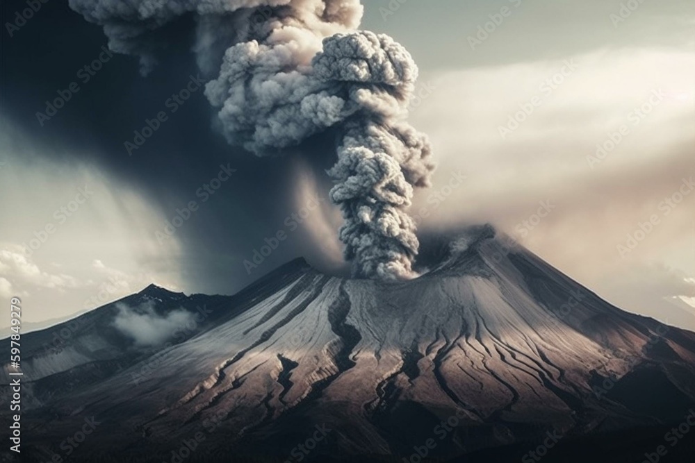 Eruption of Mount St. Helens volcano. Generative AI
