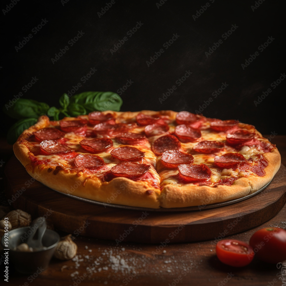 Pepperoni pizza Deep dish style visually apetiz, generative ai