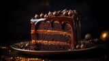 Decadent Salted Caramel Chocolate Cake with Chocolate Ganache and Sea Salt. Generative AI.