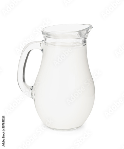 Jug of milk on white background