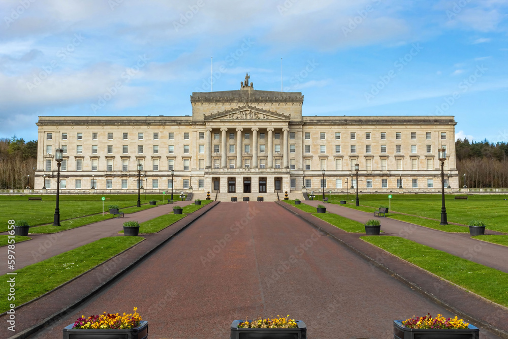 Naklejka premium Designed by Arnold Thornely, and opened in 1932 by Edward, Prince of Wales, Stormont Buildings is home to the Northern Ireland Government