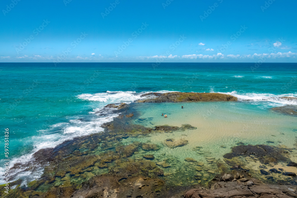 Champagne Pools, Fraser Island (K'gari), a sand  island along the south-eastern coast in the Wide Bay–Burnett region, Queensland, Australia.