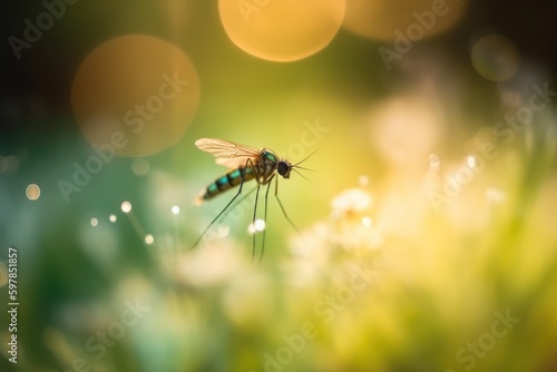 mosquito on a blurred sunset background.Generative AI © Margo_Alexa