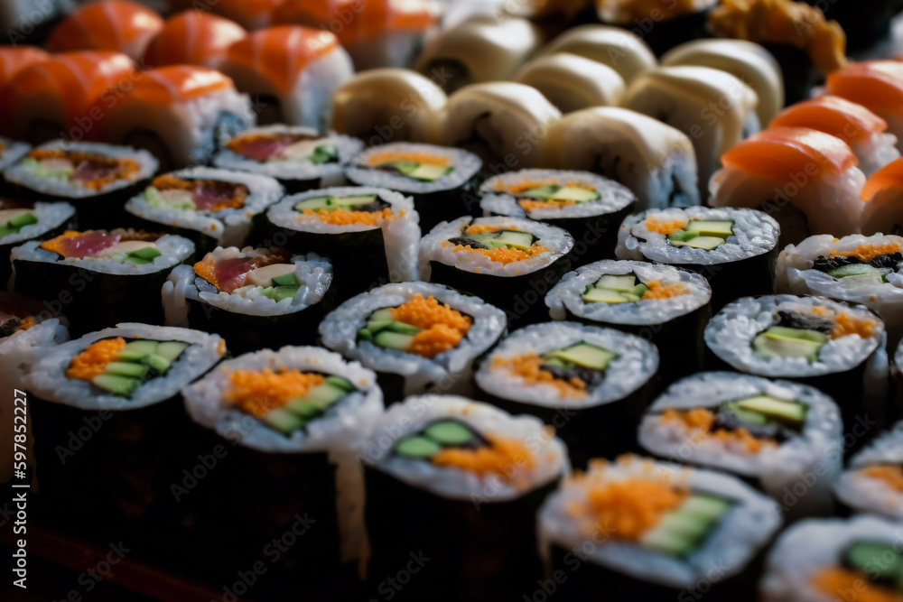 A Platter of Many Sushis. Sushi Feast . Generative AI A Platter of Many Sushis. Sushi Feast . Generative AI