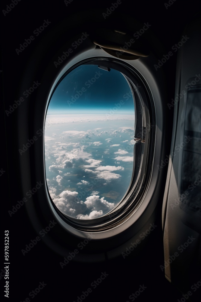 A beautiful sky seen from an airplane window, Generative AI A beautiful sky seen from an airplane window, Generative AI