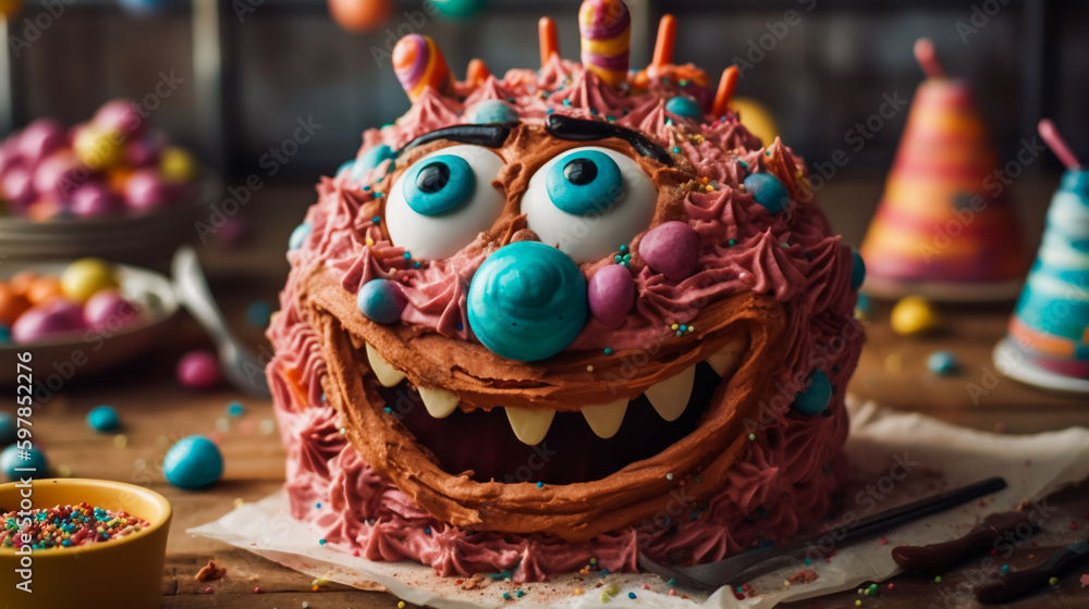 A cake with a funny face. AI Generated