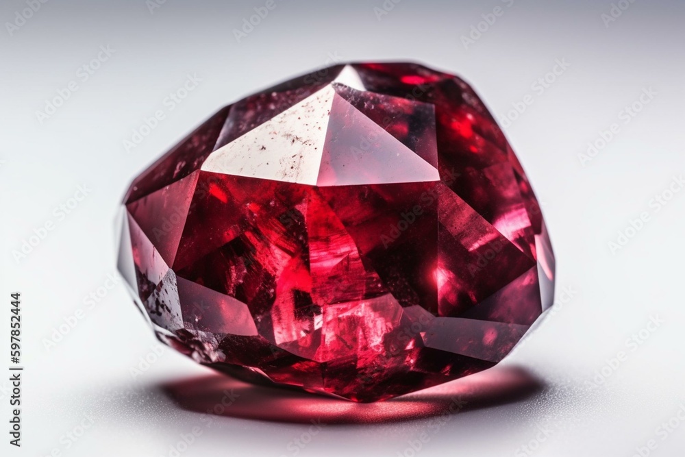 A white background highlights a ruby stone. Generative AI