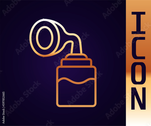 Gold line Breast pump icon isolated on black background. Vector