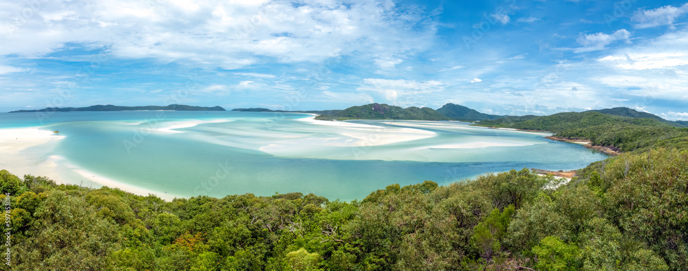 Whitehaven Beach, Whitsunday Islands, off the central coast of Queensland, Australia, Known for its crystal white silica sands and turquoise coloured waters