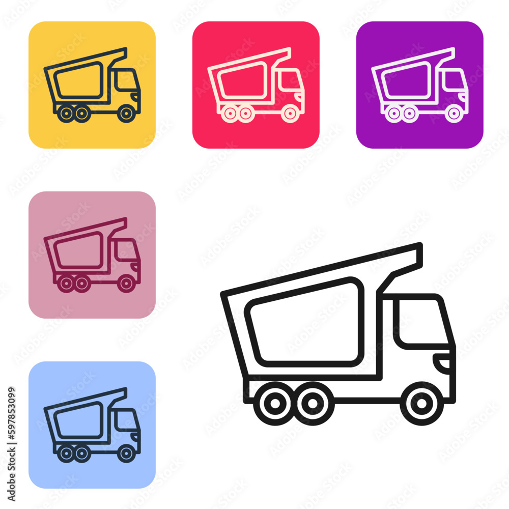 Black line Delivery cargo truck vehicle icon isolated on white background. Set icons in color square buttons. Vector Black line Delivery cargo truck vehicle icon isolated on white background. Set icons in color square buttons. Vector